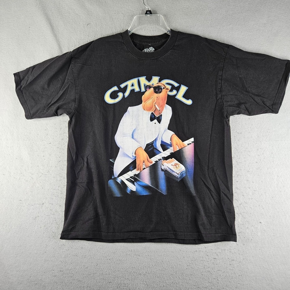 Joe Camel Shirt Mens XL Black Smoking Piano High St USA Made Vintage 90s Tee